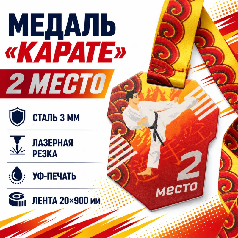 Медаль «Карате» за 2 место с лентой 62×75 мм